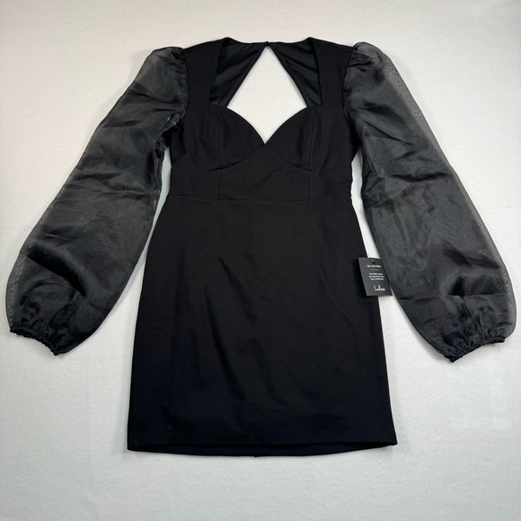 Lulus Black Bodycon Mini Dress Womens Size Medium Balloon Sleeve NWT Open Back - Picture 1 of 12